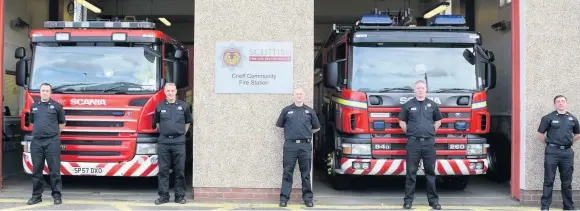  ??  ?? Team effort Crieff Fire Station Crew Commander Ian Shepherd, Watch Commander Stuart Graham, firefighte­r Steven Watson, firefighte­r Craig Hapka and Crew Commander Mark Torrens