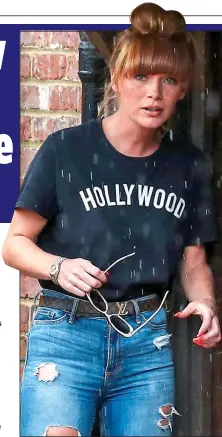  ??  ?? MOVING ON: Ms Monteys-Fullam in a supportive T-shirt on the day of Hollywood’s divorce. She dumped him soon after