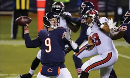  ??  ?? Chicago Bears quarterbac­k Nick Foles (9) throws a pass during the first half of Thursday’s win over the Tampa Bay Buccaneers. Photograph: Nam Y Huh/AP