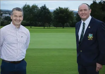  ??  ?? Baltinglas­s Golf Club summer medal winner Benny Doyle with club captain Liam Horgan.