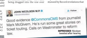  ??  ?? IMPRESSED Nicolson tweeted after hearing