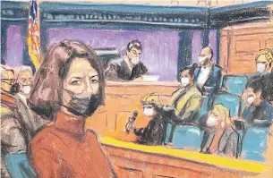  ?? REUTERS ?? Jeffrey Epstein associate Ghislaine Maxwell sits as the guilty verdict in her sex abuse trial is read in a courtroom sketch in New York City, US, on Dec 29.