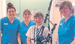  ??  ?? Annabel with, from left, staff nurse Rachel Brown, charge nurse Patricia Whan and staff nurse Wendy Sellar.