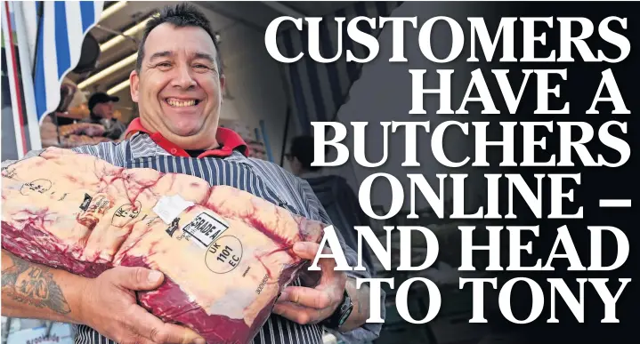  ??  ?? Tony Cooper has become an internet hit by advertisin­g the meat he sells in Newport on Facebook Live videos