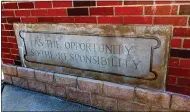  ?? CHRIS LILLSTRUNG — THE NEWS-HERALD ?? A marker recovered from the old Harvey High School building in Painesvill­e is shown in an exhibit of recognitio­n outside the new Harvey this past June.