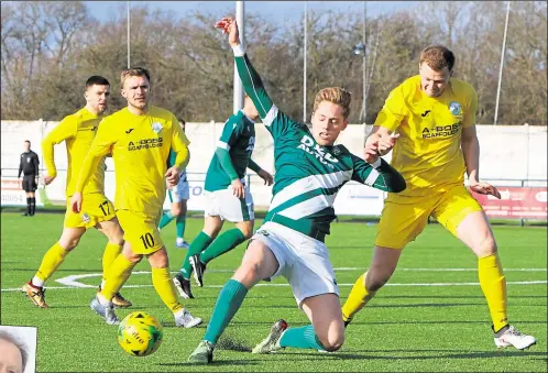  ?? Picture: Andy Jones (44021334) ?? Ashford’s Tom O’Connor - his side have played just six league matches in 2020/21 - and, inset, owner Don Crosbie