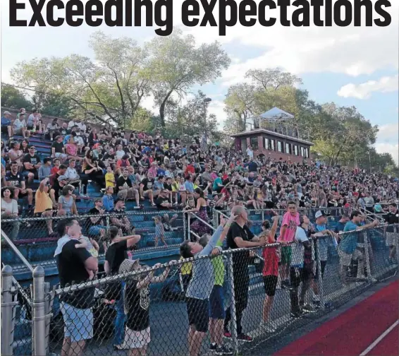  ?? BRIAN HUBERT — DAILY FREEMAN FILE ?? A Kingston Stockade FC record of nearly 1,400 fans at Dietz Stadium cheer on their team during their playoff victory over Hartford City FC.