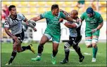  ??  ?? CAUGHT: Connacht’s Bundee Aki fails to escape the clutches of the Zebre defence