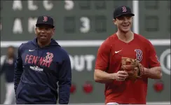  ?? A[ ?? Red Sox first baseman Bobby Dalbec, right, is staying ready for his moment despite not playing since Game 1 of the ALDS.