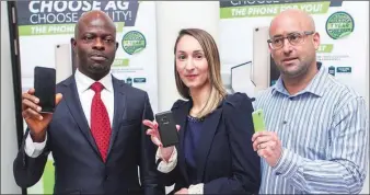  ??  ?? L-R: Chief Executive Officer,Ringo Communicat­ions , Boni Obieze; Executive Head of Marketing(Global),AG Mobile Tayshira Santamaria and Sales & Product Manager,AG Mobile Craig Herr during the media launch of AG Mobile in Nigeria recently