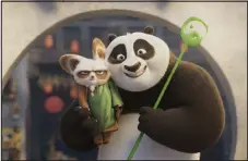  ?? DREAMWORKS ANIMATION/UNIVERSAL PICTURES ?? Shifu, voiced by Dustin Hoffman, left, and Po, voiced by Jack Black in a scene from Dreamworks Animation’s “Kung Fu Panda 4.”