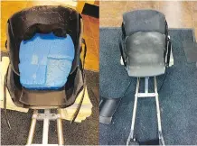  ?? JOHN RAHMAN. ?? A para hockey seat before being customized, pictured on the left, and a custom-fit seat, shown on the right.