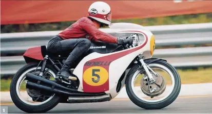  ??  ?? 1. Au début des années 70, Jarno Saarinen roule sur la Benelli 500 quatre-cylindres. 2. Sous l’égide de la famille Merloni, Benelli lance la 900 Tornado au début des années 2000. 3. La première Tornado : une 650 bicylindre sortie en 1973. 4. La Benelli 250 2 C de 1973 est identique à la Moto Guzzi TS 250.