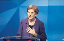  ?? AP PHOTOS ?? ‘UNCONSCION­ABLE’: Sen. Elizabeth Warren, above, and candidate Geoff Diehl, right, respond to questions in a debate, held at WCVB’s studios in Needham last night.