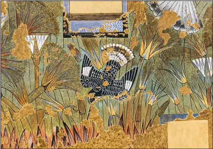  ?? METROPOLIT­AN MUSEUM OF ART VIA THE NEW YORK TIMES ?? A series of painted plaster panels in an Egyptian palace showcased birds in a lush papyrus marsh.