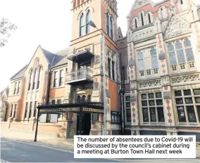  ??  ?? The number of absentees due to Covid-19 will be discussed by the council’s cabinet during a meeting at Burton Town Hall next week