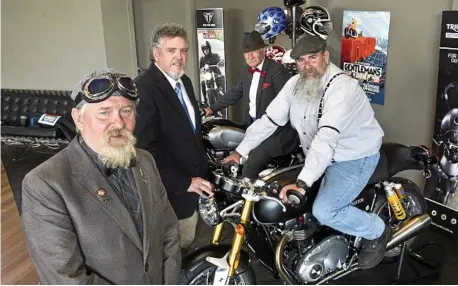  ?? PHOTO: NEV MADSEN ?? DAPPER DRESS: Ready for the Distinguis­hed Gentleman's Ride are (from left) Mark Andrews, Geoff Priest, Ian Harding and JJ Rodgers.