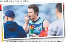  ?? Picture: GETTY ?? Respirator­y issues affect all of us, even sports stars. Cats hero Patrick Dangerfiel­d is pictured here using a Ventolin Inhaler at training last week.