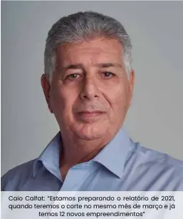  ??  ?? Caio Calfat: “Estamos preparando o relatório de 2021, quando teremos o corte no mesmo mês de março e já temos 12 novos empreendim­entos”