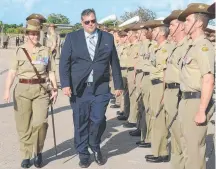  ?? THANKS: Lieutenant Colonel Jennifer Harris and Whitsunday Mayor Andrew Willcox during the inspection of troops. ??