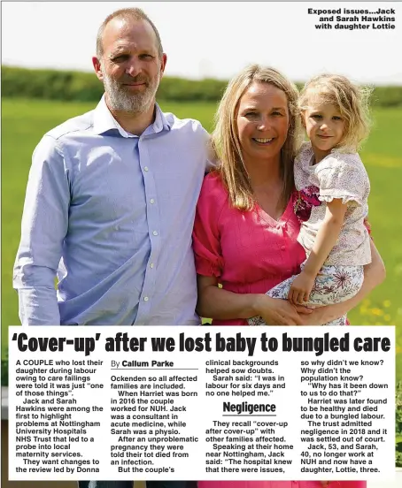  ?? Picture: JACOB KING/PA ?? Exposed issues...Jack and Sarah Hawkins with daughter Lottie