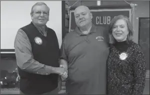  ?? Submitted photo ?? ROTARY PROGRAM: From left, HSV Rotary Club past President Steve Wright greets guest speaker Joey Clampit, with Rotarian of the Day Melanie Pederson.