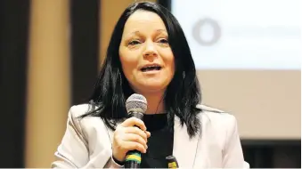  ?? DALE CARRUTHERS ?? Human traffickin­g survivor and advocate Timea Nagy speaks at a traffickin­g awareness session for hotel workers, educators and other profession­als in London on Wednesday.