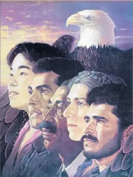  ?? La Agencia de Orcí & Asociados ?? AN IMAGE designed by the Orcís for the U.S. Immigratio­n & Naturaliza­tion Service in 1986 depicts multicultu­ral faces protected by the wings of a bald eagle.