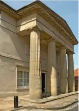  ??  ?? The grand, pillared portico entance to Beverley Guildhall, which was added in the 19th century.