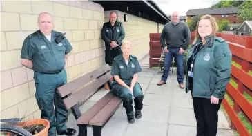  ??  ?? Ambulance station Stevie Storie, clinical team leader, Paul Shaw, paramedic, Emma Brooks, care assistant, Matt Drennan and Irene Campbell, admin assistant