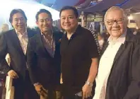  ??  ?? With (from left) Presidenti­al Adviser on Economic Affairs and ICT RJ Jacinto, Speaker Bebot Alvarez and Quezon City Rep. Sonny Belmonte.