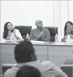  ??  ?? The panel of speakers at the “I’m a Boss” conference. Persaud, Dr Rosh Khan and Pamela Dillon (Photo by Te