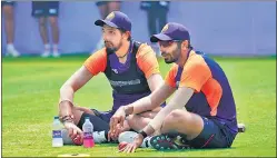  ?? BCCI ?? Ishant Sharma (left), who missed the Australia series, and Jasprit Bumrah, who missed the final Test in Brisbane due to injury, returned to training in Chennai on Tuesday. This was India’s first outdoor session after their quarantine got over on Monday.