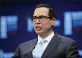  ?? JAE C. HONG — THE ASSOCIATED PRESS FILE ?? In this file photo, Treasury Secretary Steven Mnuchin speaks during a discussion at the Milken Institute Global Conference, in Beverly Hills Mnuchin said Sunday that the United States and China are stepping back from a possible trade trade war between...