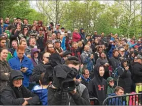  ??  ?? Hundreds lined the fences to watch over 40 goats compete to see who would win this year’s Sly Fox Bock Fest and Goat Race Sunday.