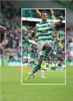  ??  ?? That’s my Bhoy: Scott Sinclair scores Celtic’s first goal against St Johnstone and (inset) celebratin­g after completing his hat-trick