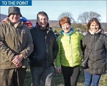  ??  ?? Pat Colclough, Pat Mahon, Liz Dunne and Joan Atkinson at the Ballinagor­e Harriers Point-to-Point in Ballycryst­al, Bunclody.