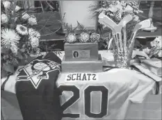  ?? SUBMITTED ?? This tribute to Logan Schatz, the Humboldt Broncos’ captain, was displayed at the memorial service for the 20-year-old forward on April 15, 2018.