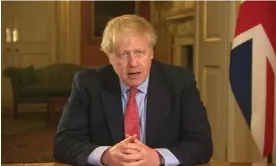  ?? Photograph: PA ?? Former prime minister Boris Johnson, addressing the nation from 10 Downing Street as he placed the UK on lockdown on 23 March 2020.