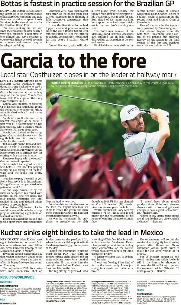  ??  ?? Within striking distance: South Africa’s Louis Oosthuizen shot a 67 on Friday to trail leader Sergio Garcia by one shot at the halfway stage of the NedBank Golf Challenge tournament.