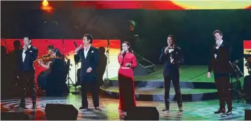  ??  ?? Operatic-pop quartet Il Divo performs on stage with Lea Salonga at Resorts World Manila’s Newport Performing Arts Theater.