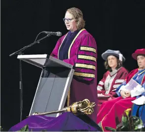  ?? BRIAN THOMPSON / BRANTFORD EXPOSITOR / POSTMEDIA NETWORK ?? Wilfrid Laurier Vice-Chancellor Dr. Deborah MacLatchy issued an apology on Tuesday, after criticism of a teaching assistant by administra­tors sparked widespread backlash.