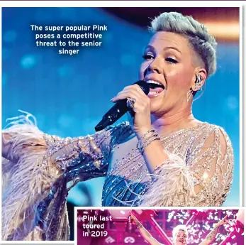  ?? ?? The super popular Pink poses a competitiv­e threat to the senior singer