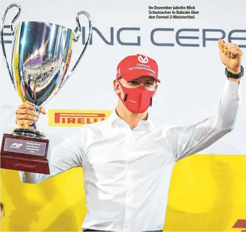  ??  ?? Im Dezember jubelte Mick Schumacher in Bahrain über den Formel-2-Meistertit­el.