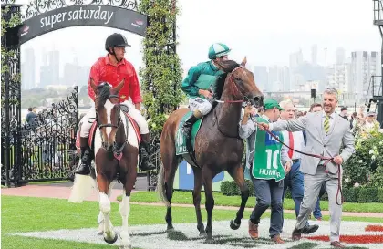  ?? Picture / Bruno Cannatelli ?? John Carter leads Humidor after his victory over Jameka in the Australian Cup on Saturday.