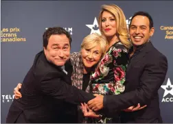  ?? Canadian Press photo ?? “This Hour Has 22 Minutes” cast members, from left, Mark Critch, Cathy Jones, Susan Kent and Shaun Majumder arrive on the red carpet at the 2015 Canadian Screen Awards in Toronto in March 2015.