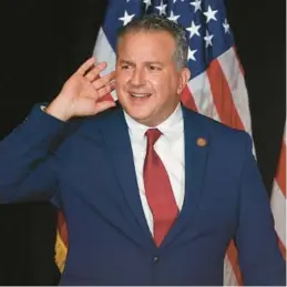  ?? TAMPA BAY TIMES ?? Florida Chief Financial Officer Jimmy Patronis speaks to a crowd during the Keep Florida Free Tour on Aug. 24, 2022, in Tampa.