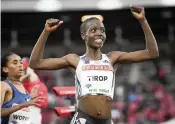  ?? FREDRIK SANDBERG AP file, 2019 ?? Agnes Tirop of Kenya, a two-time world championsh­ip bronze medalist, was found stabbed to death at her home in western Kenya on Wednesday.