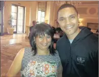  ??  ?? From the top:trevor Noah chats backstage to rapper AKA and his girlfriend, media personalit­y Bonang Matheba; his mother Patricia’s chickens, which he introduced to his 1.6 million Instagram followers; and with one of his fans, Cynthia Steyn, at the...