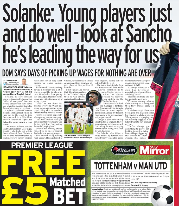  ??  ?? YOUNG GUNS Sancho enjoys an England start with Dele and Lingard